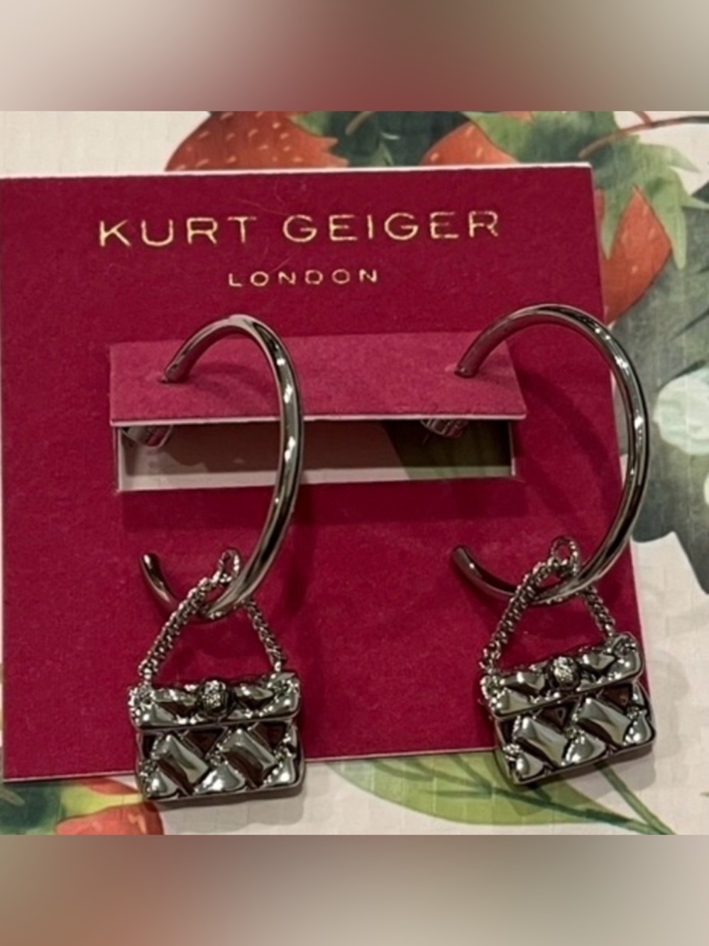 Kurt Geiger Silver Kensington Purse Hoop Earrings WT